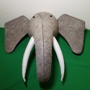 Felt Elephant Head Trunk Down Wall Decorative Safari Tusks